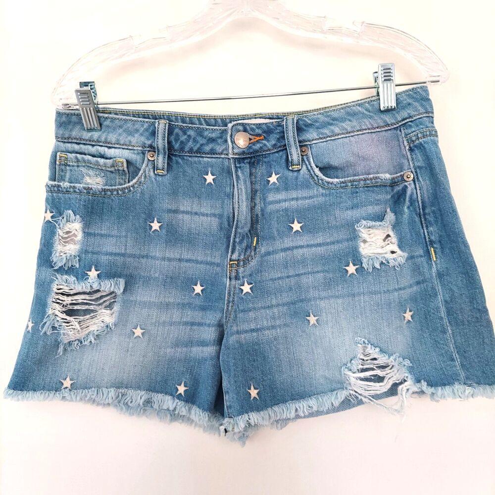 Miss Me Jean Shorts Size 29 Stars Distressed Midrise Relaxed Denim Shorty